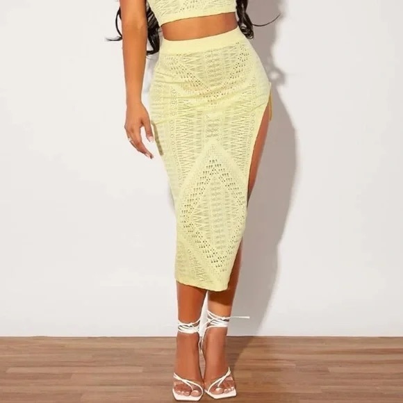 Yellow High Split Skirt Beach Swim Cover Up - Picture 2 of 7